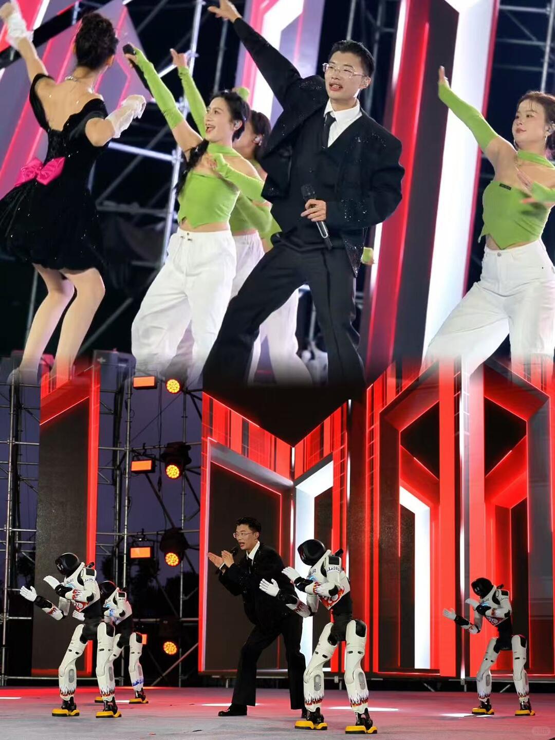 郭有才青岛演出再放大招，空中吊威亚登台，还上演人机同台共舞。前奏响起开唱经典《诺
