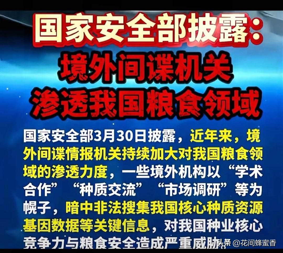 细思极恐！
间谍竟藏在农田里，
我国粮食命脉数据遭黑手…！
 
国家安全部3月3