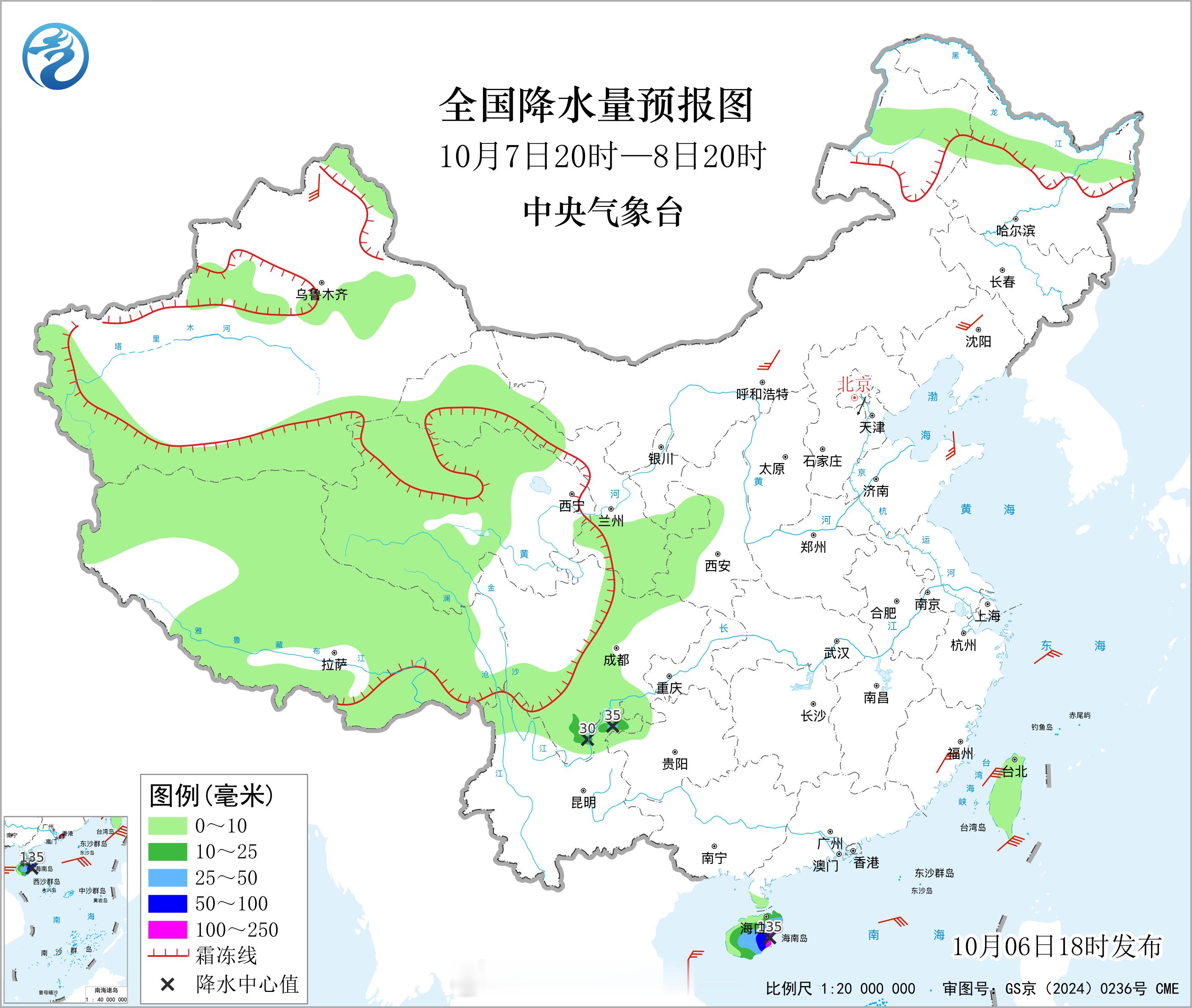 气象观察团 未来天气继续保持平静，大陆地区没有强降雨，但海南岛附近可能会有较强降
