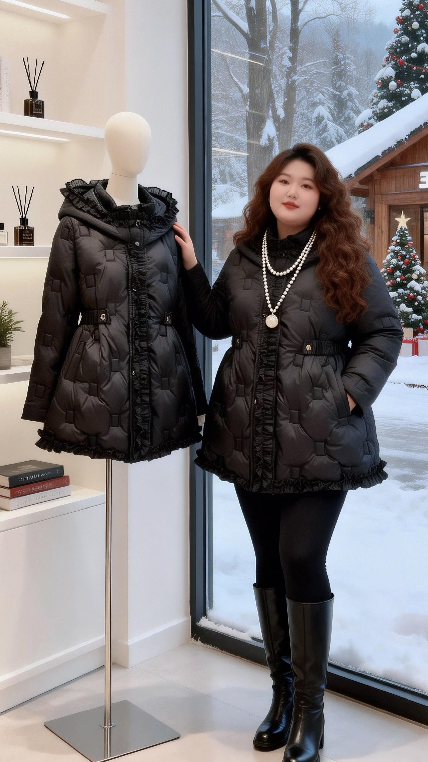 大码女装 保暖外套 加绒加厚年底微胖女生体面穿搭我的初雪穿搭准备好啦