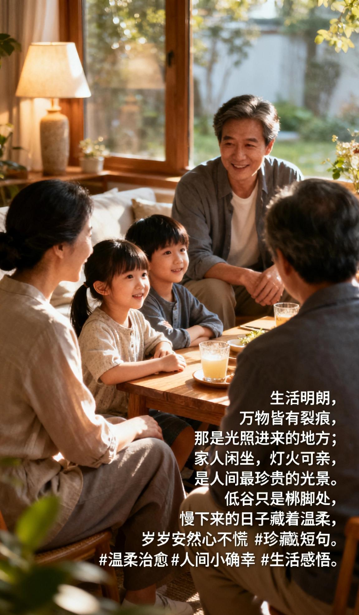 生活明朗，万物皆有裂痕，那是光照进来的地方；家人闲坐，灯火可亲，是人间最珍贵的光
