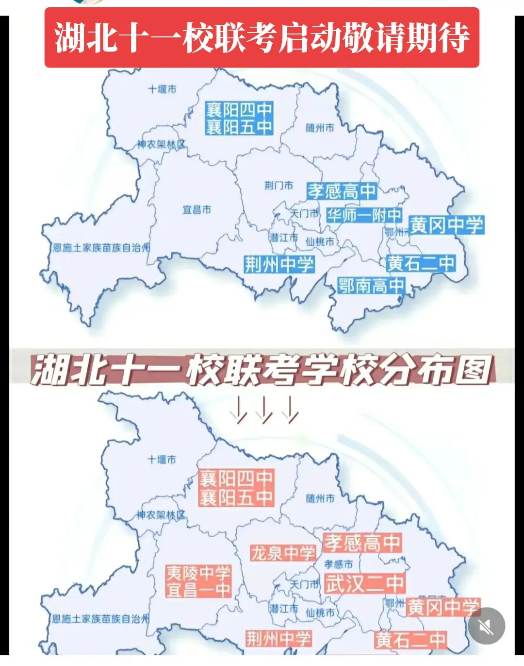 2022到2023新高考湖北省十一校联考已经在武汉二中开教研会启动！过去三十多年，湖北一直是八大名校联考，我读书的时候，就是湖北八校联考！持续了三十多年，这两年，随着湖北其他名校的异军突起，新加了四所名校，同时，由于华师一附中要代表湖北参加八省联考，退出湖北名校联考，这十一所名校是襄阳五中、襄阳四中，黄冈中学、孝感高中、鄂南高中、荆州中学、黄石二中、以及新增加的武汉二中、龙泉中学、夷陵中学、宜昌一中，到时，全湖北高三，都会跟着十一校，一起考！敬请期待！
