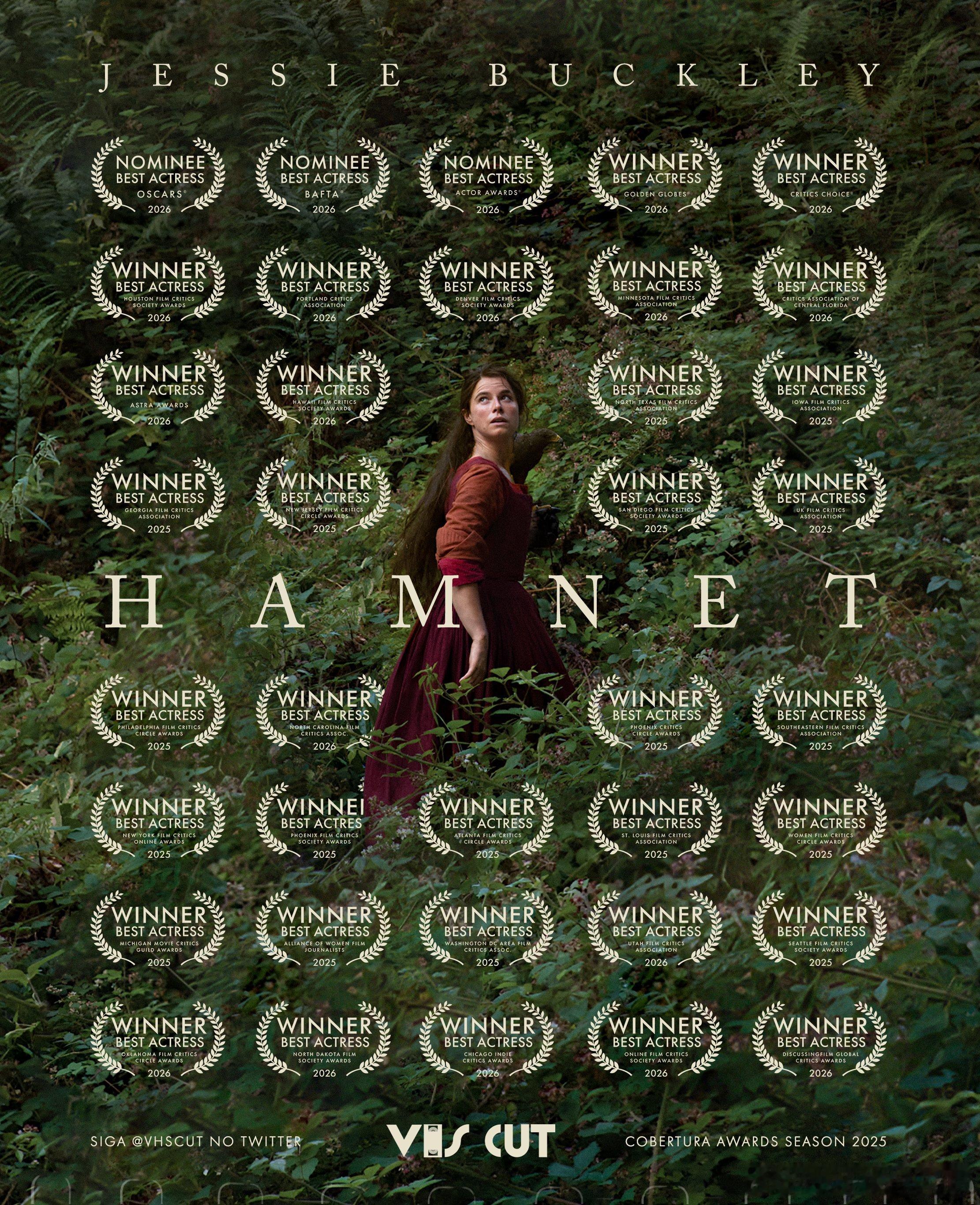 杰西·巴克利在今年的颁奖季凭借《哈姆奈特》中的表演，已经获得了34个最佳女主角奖