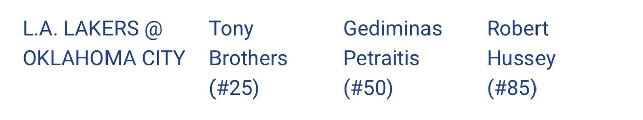 湖人vs雷霆裁判名单公布！这组合对湖人不太妙

明天湖人vs雷霆的裁判组已确定，