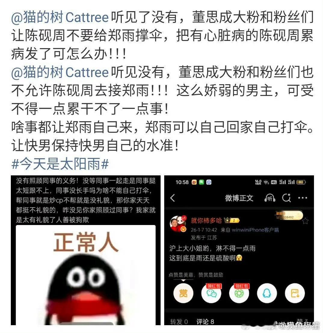 杨超越和董思成两家的粉丝因为给对方撑伞的事情交流起来了 