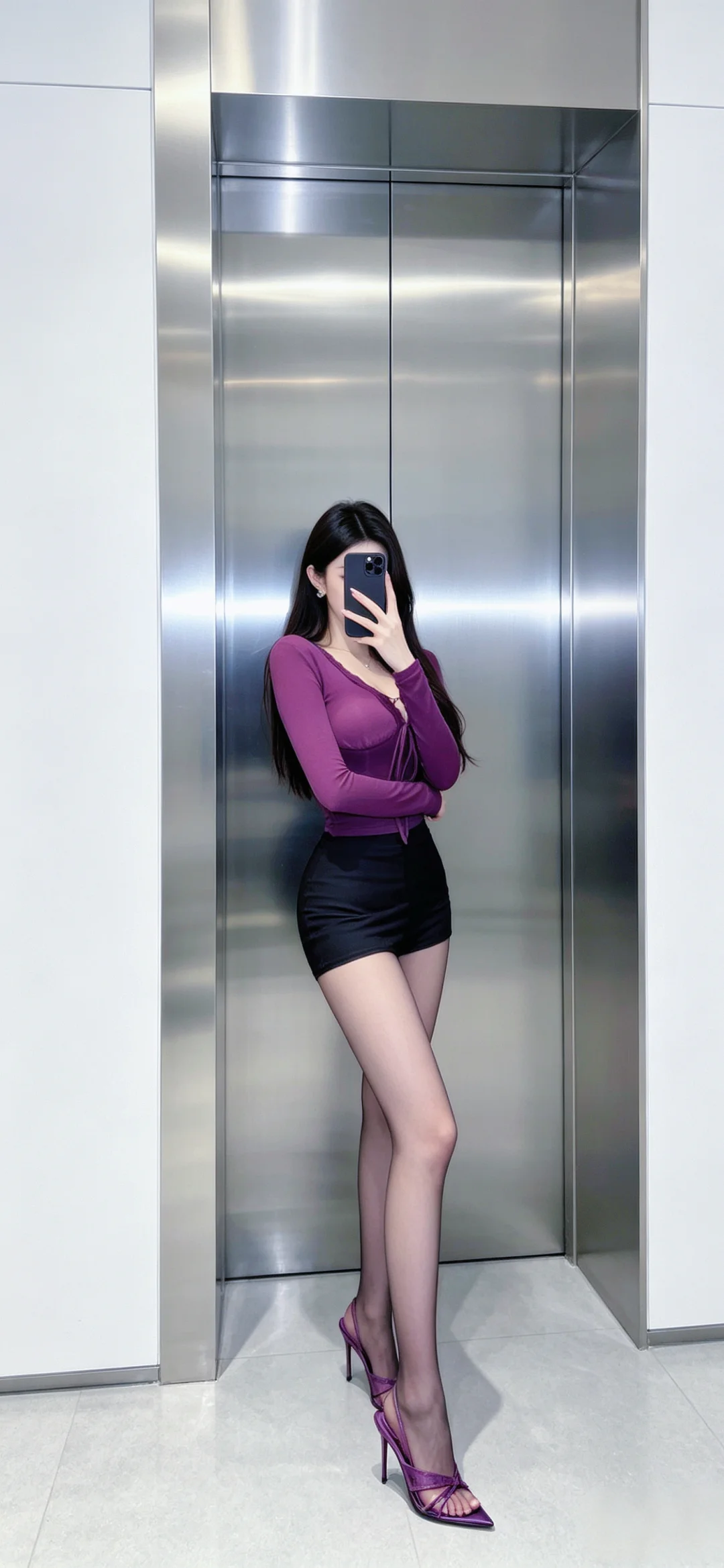 今日穿搭，电梯自拍
