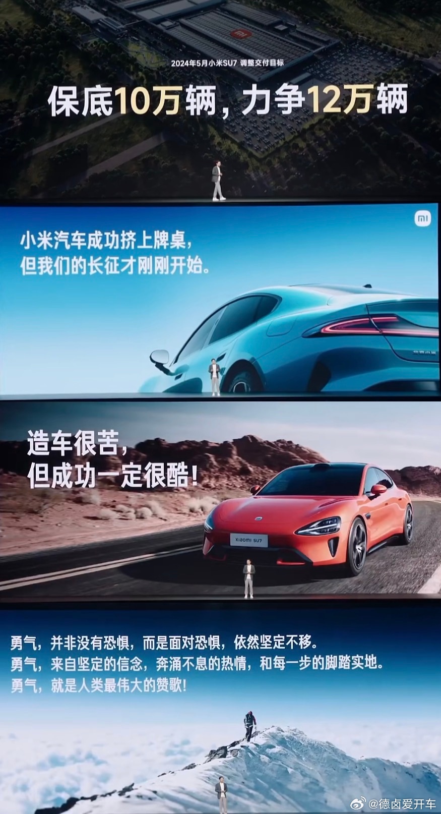 5月份小米SU7年目标调整为保10万、争12万；上半场雷军以本次发布会「勇气」主
