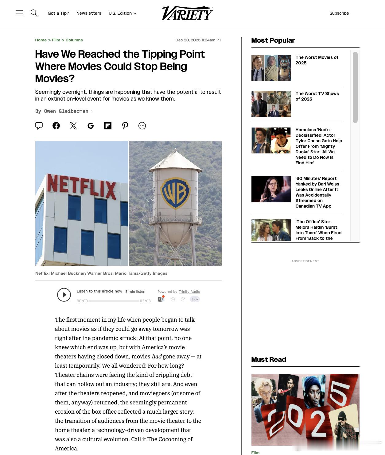 我们是否已经到了电影不再是电影的临界点？似乎在一夜之间，正在发生的事情有可能导致