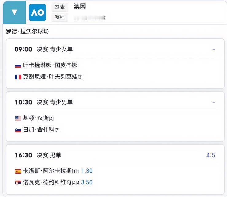 2月1日澳网赛程！！
关注点：下午四点半的男单决赛！！
这场对决只有两种结果：要