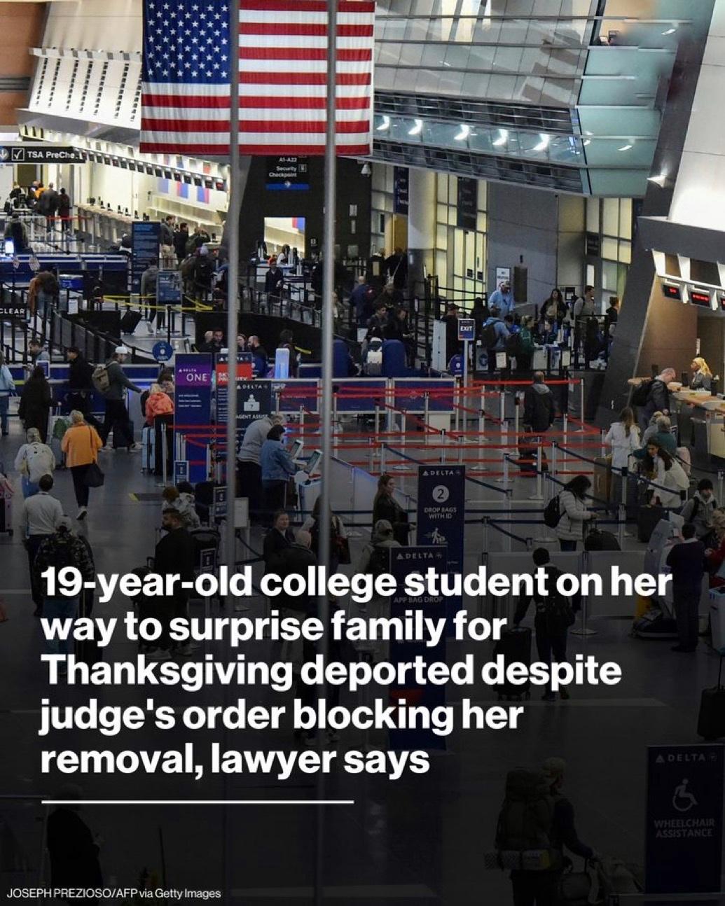 据她的律师称，一名 19 岁的女大学生在感恩节假期前往波士顿，想给家人一个惊喜，