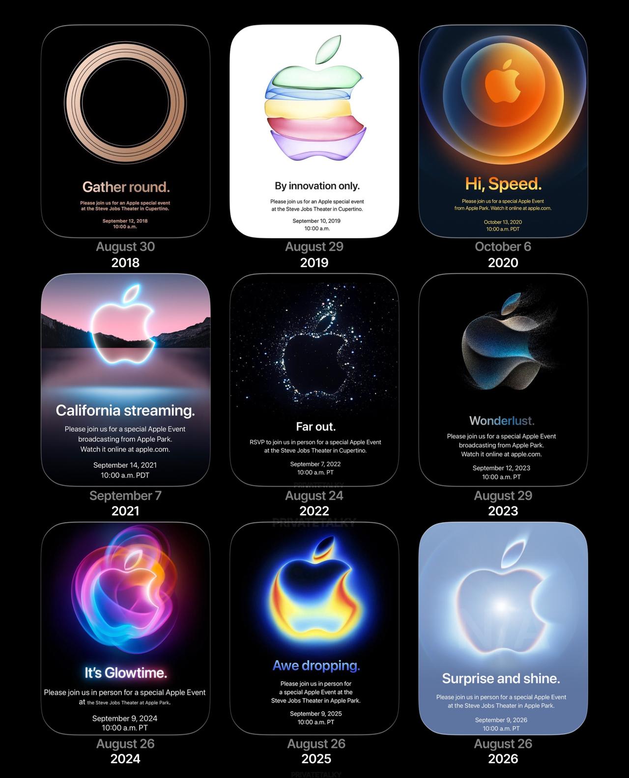 2018 年至 2026 年所有苹果 iPhone 发布会邀请函！真的是从大一一