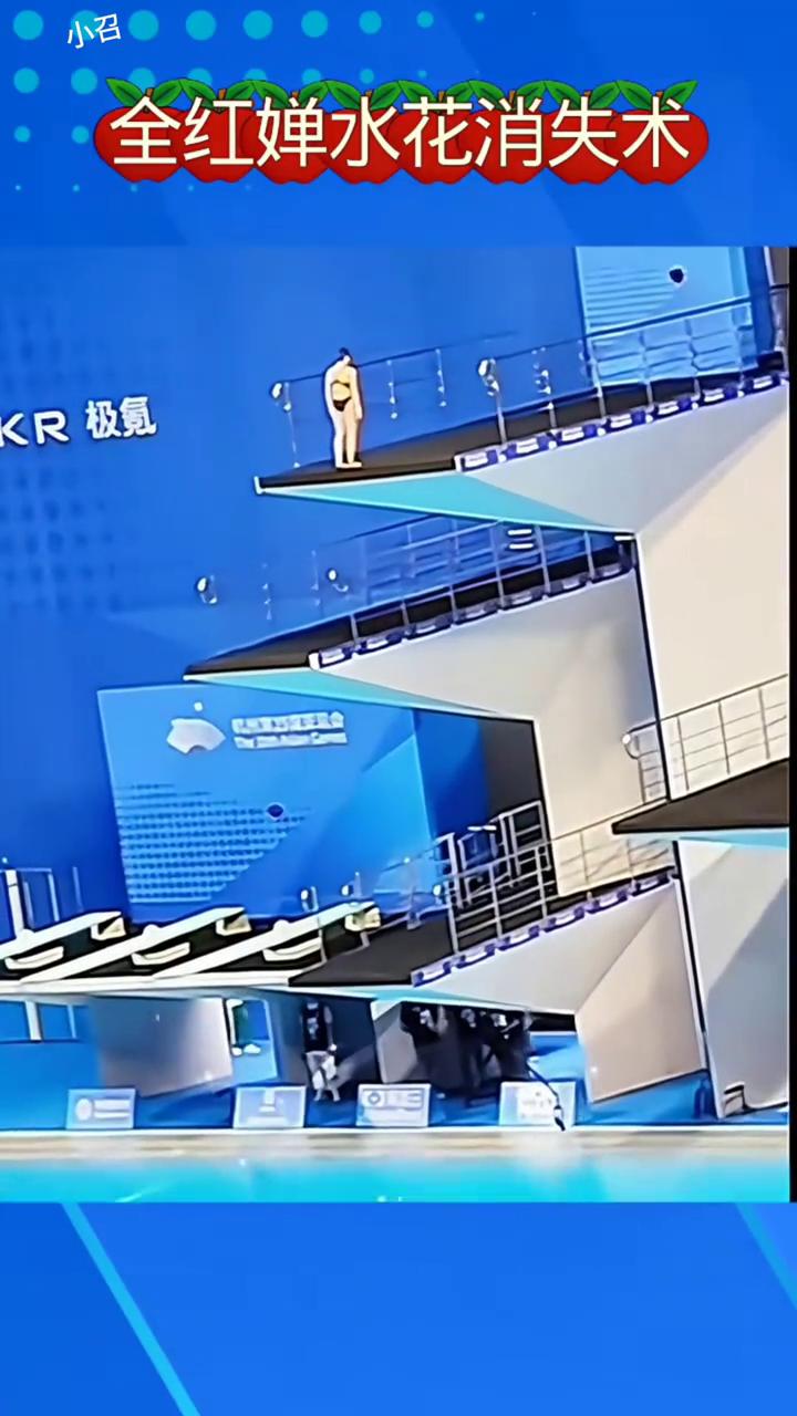 全红婵水花消失术。
全红婵，中国两百零七c，向后翻腾三周半，难度系数三点三三，一