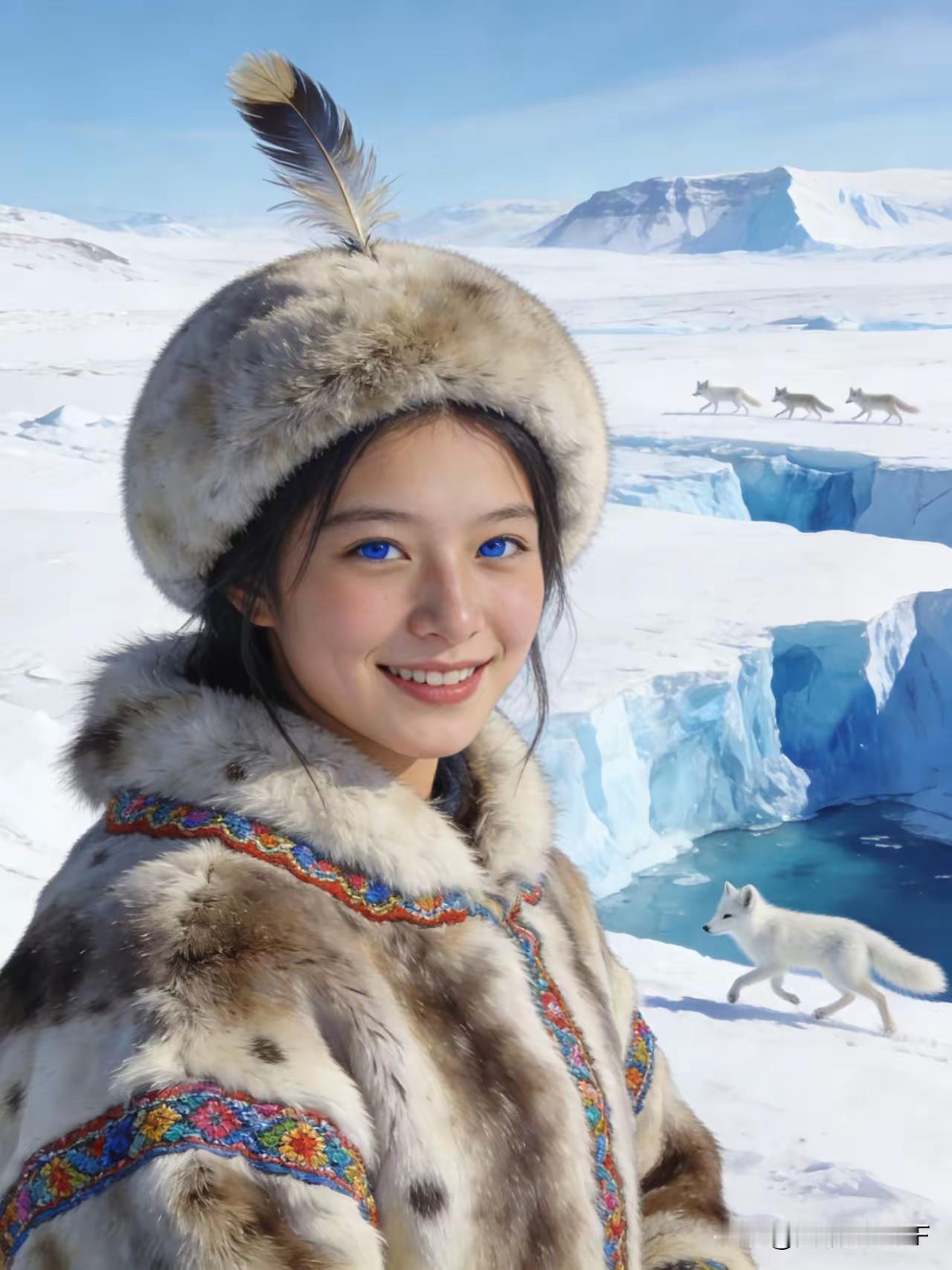 乍一看，我以为是中国女演员殷桃到哈尔滨来玩冰雪，一看文字，原来是格陵兰岛的居民，