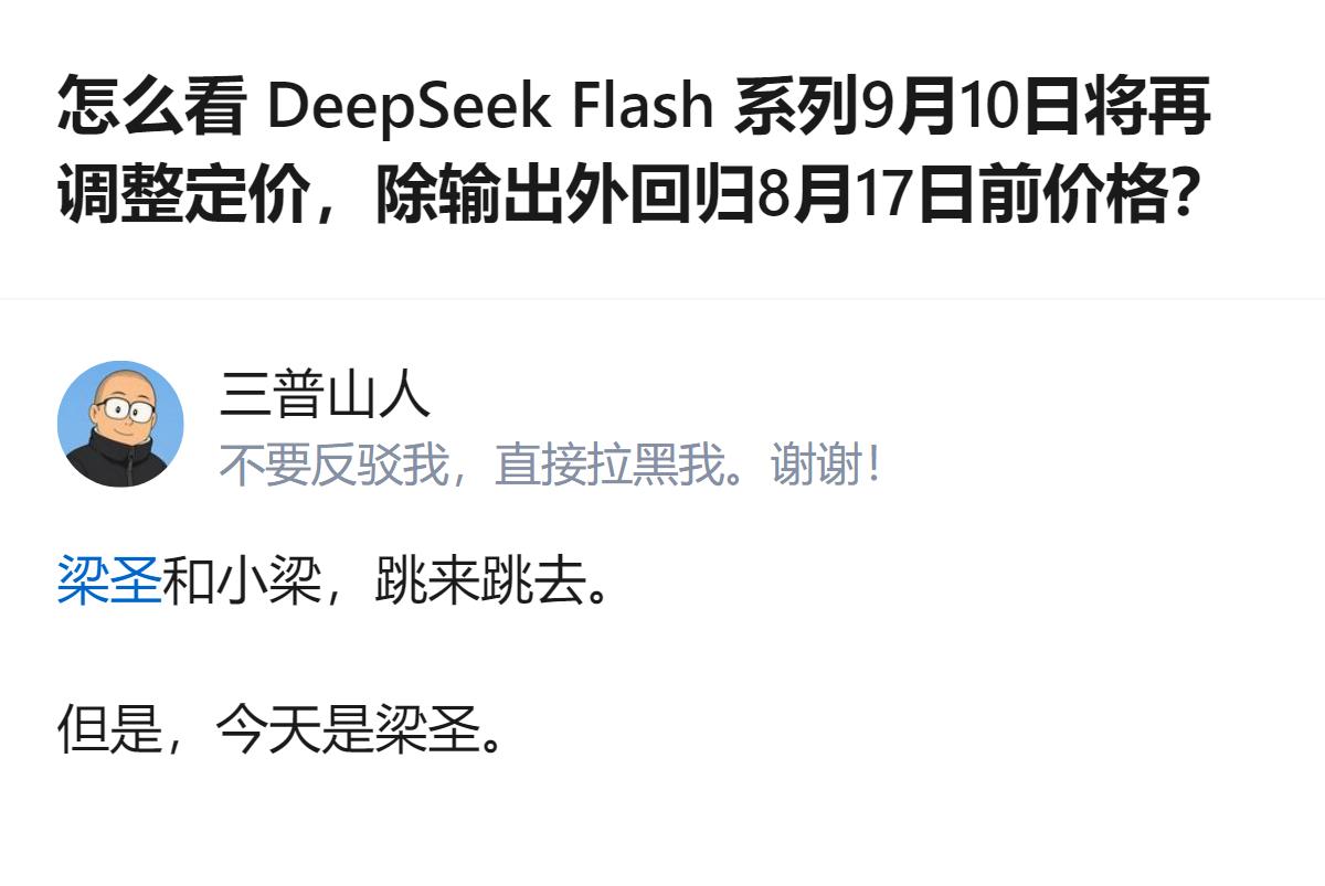 DeepSeek Flash系列9月10日调整定价，除输出单价降0.5元外，其余