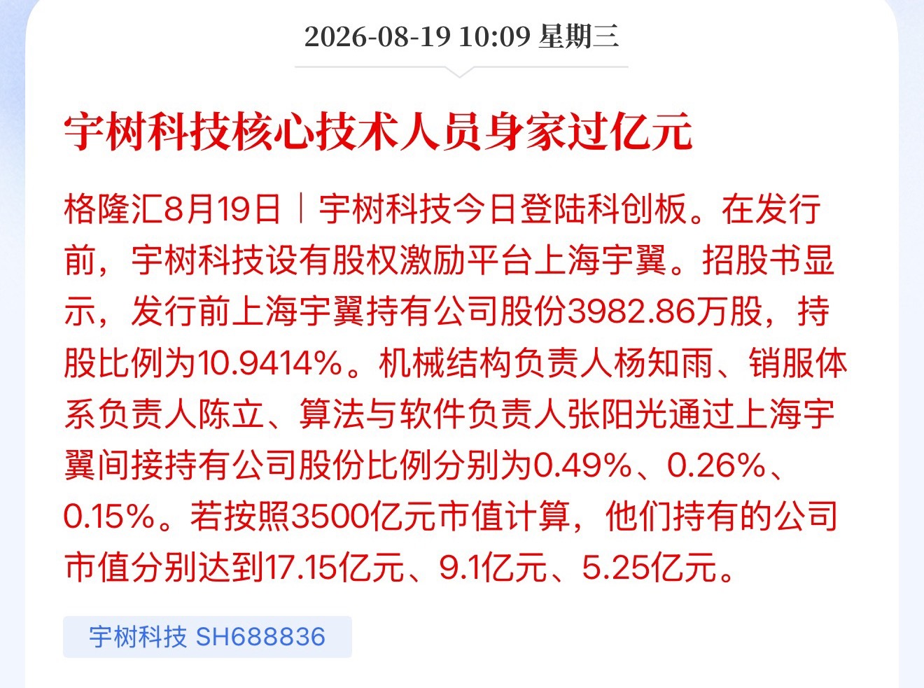 宇树科技核心技术人员身家过亿元，不服不行。宇树90后创始人身家超1300亿元