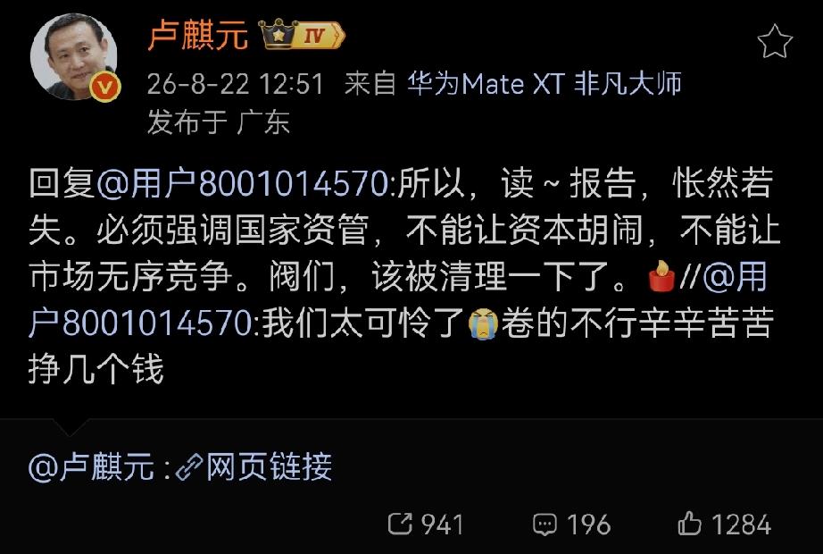 卢师曰：所以，读～报告，怅然若失。必须强调国家资管，不能让资本胡闹，不能让市场无