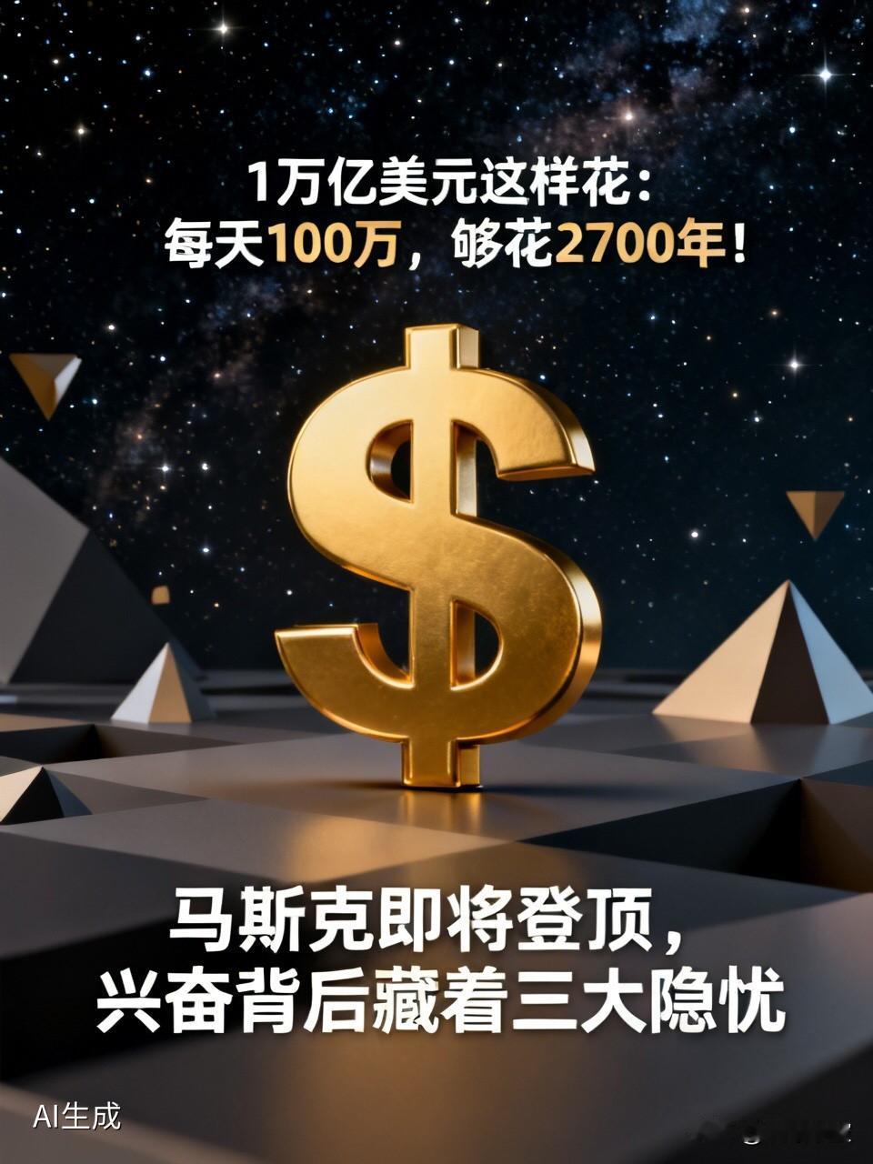震撼！1万亿美元这样花：每天100万，够花2700年！马斯克即将登顶，兴奋背后藏
