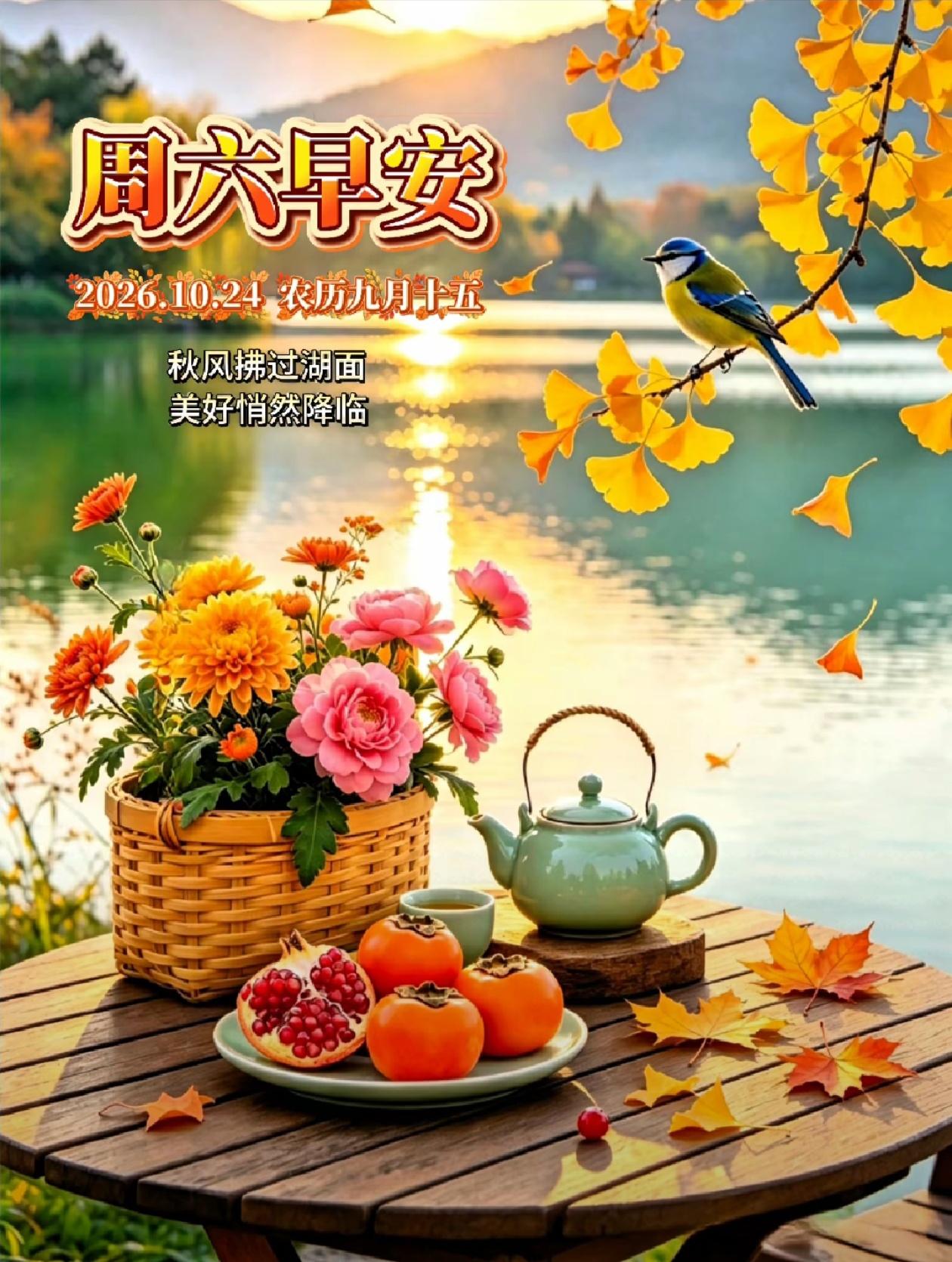 [福]10月24日🍒初冬风浅凉，周六好时光，福气伴身旁[福]

 🌻🍎晓日