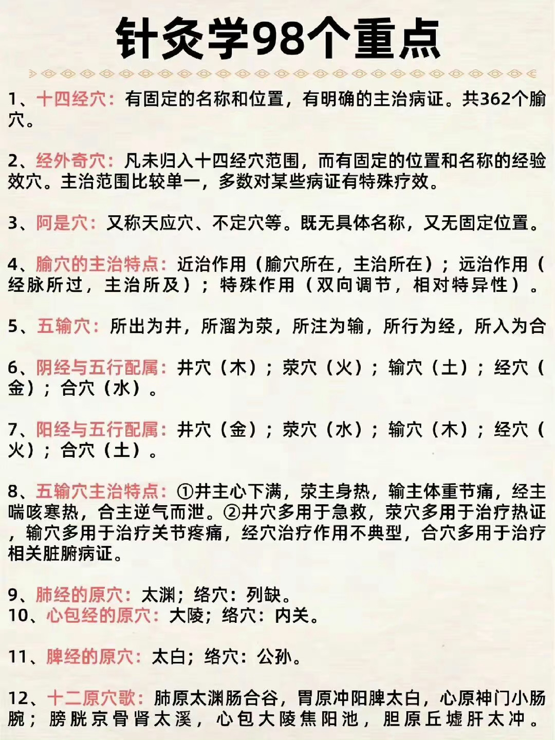 针灸学98个重点：十四经穴，经外奇穴全功略 ​ ​​​