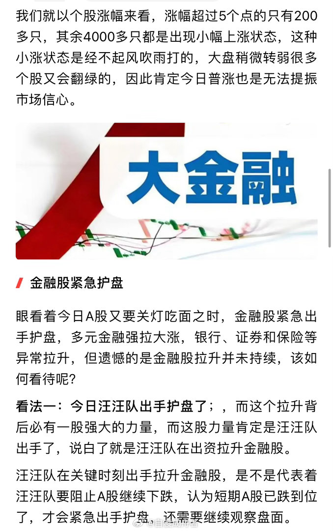 今日A股异常：金融紧急护盘，谨防二次探底 