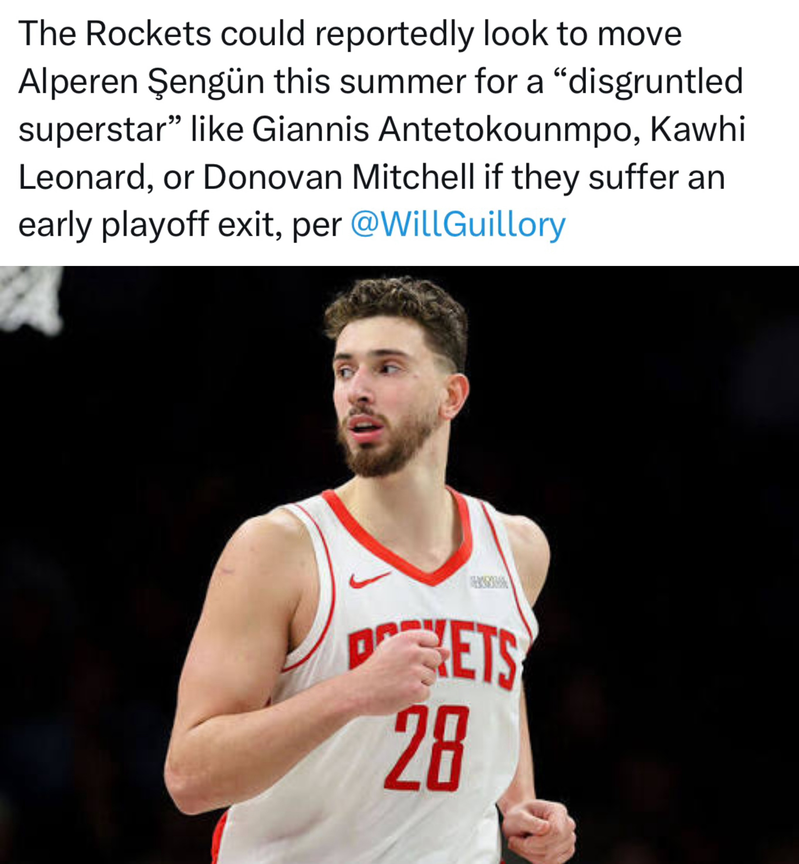 鹈鹕记者Will Guillory：如果火箭队在季后赛早早出局，球队今夏可能会考