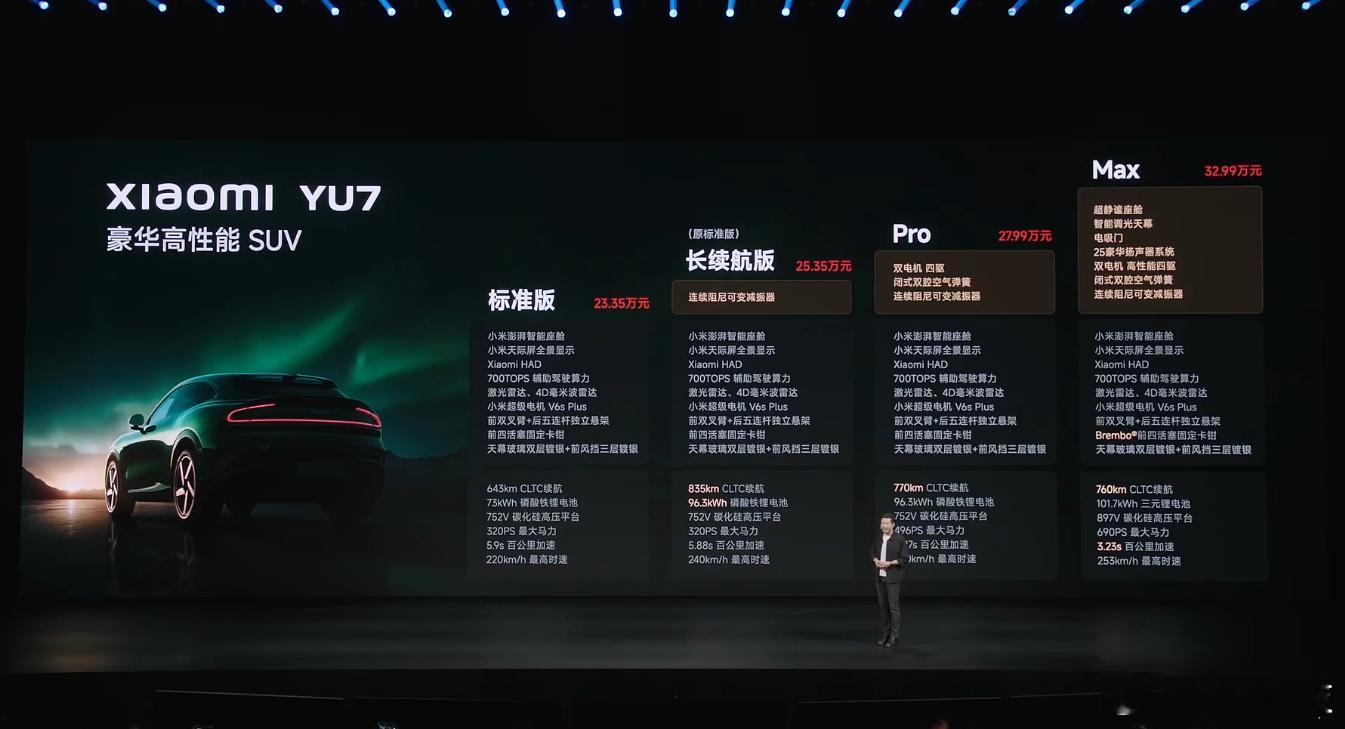 原来的小米YU7标准版改名叫长续航版了，新的小米YU7标准版价格23.35万。所