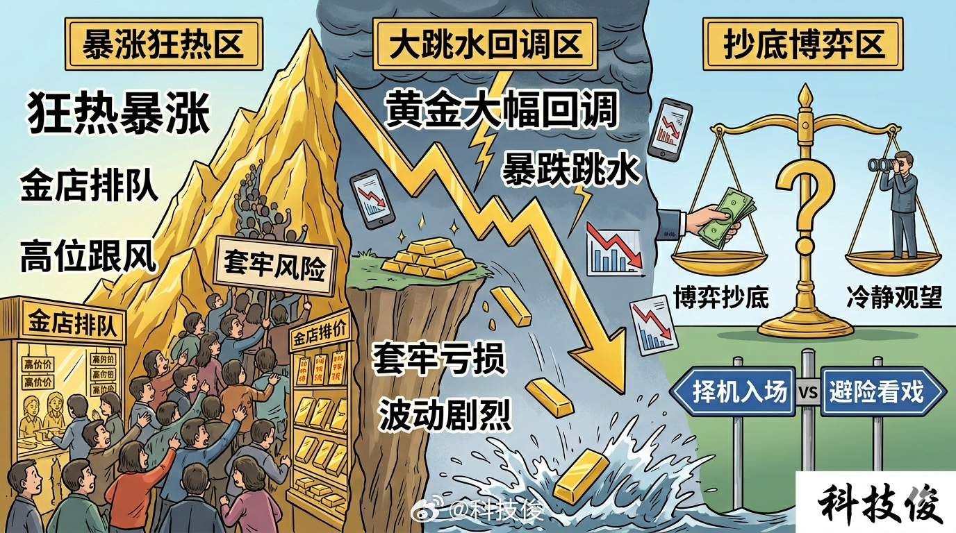 黄金大幅回调又跌了，这波跳水确实有点猛，前阵子金店挂牌价一天一个样，涨得我都快不