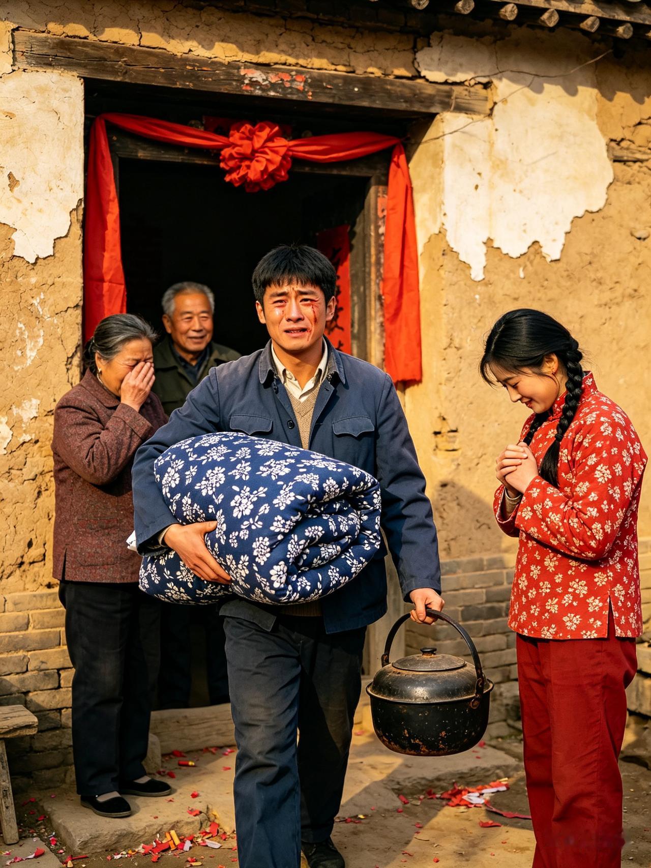 88年，姐出嫁时娘只陪了一床被子和一口铁锅，姐夫红着眼啥也没说扛起来就走，走到门