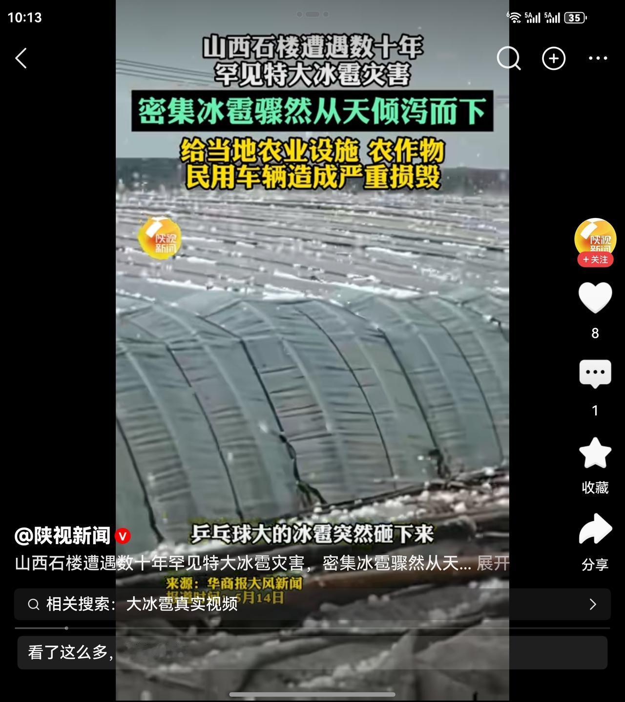 鸡蛋大的冰雹砸穿大棚！山西石楼数十年一遇特大冰雹，农民大半年的收成毁了

一场持