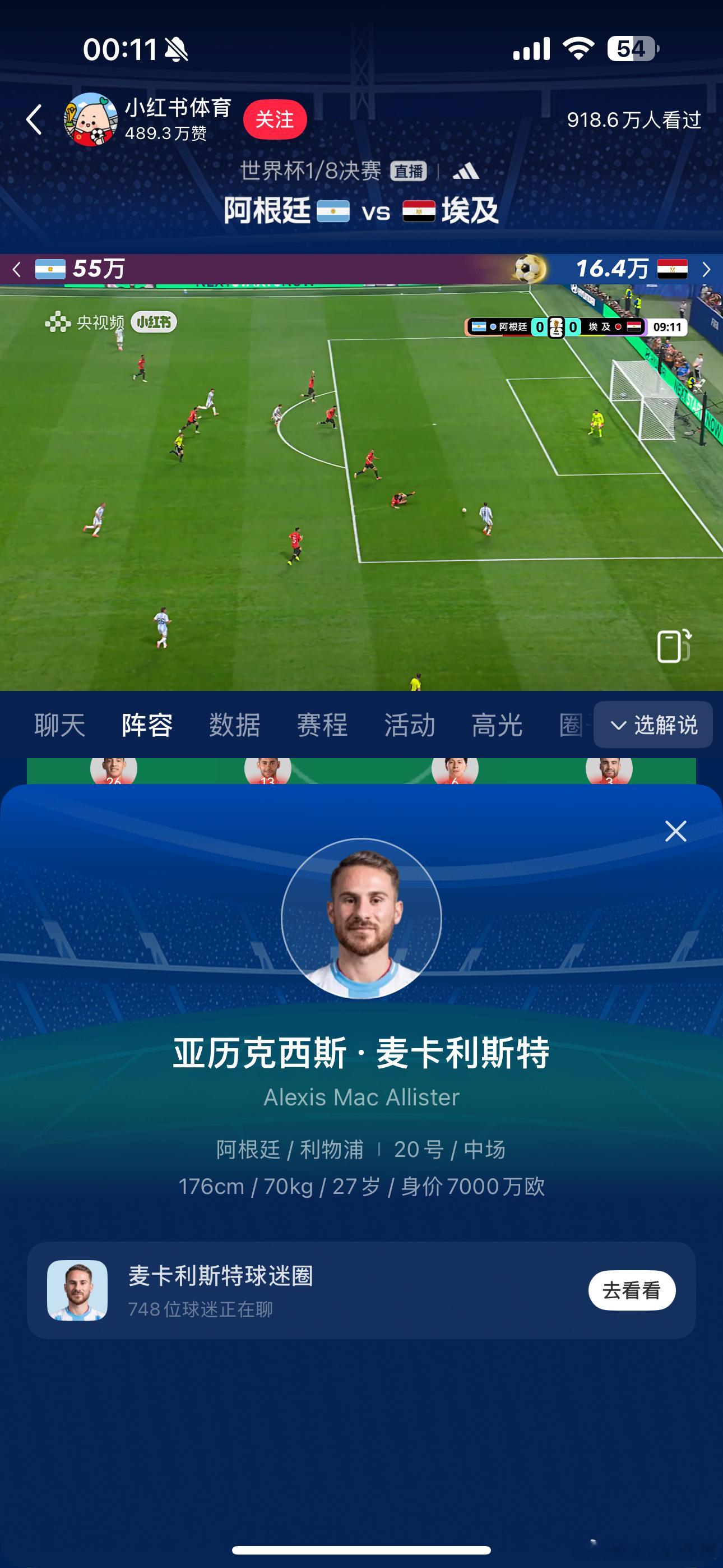 埃及进球了！？好快啊！不过，我是个伪球迷，现在才知道阿根廷目前身价最高的是阿尔瓦