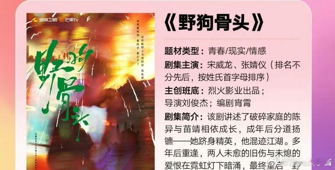 宋威龙、张婧仪《野狗骨头》剧情简介🈶️，吸引到你吗 ​​​