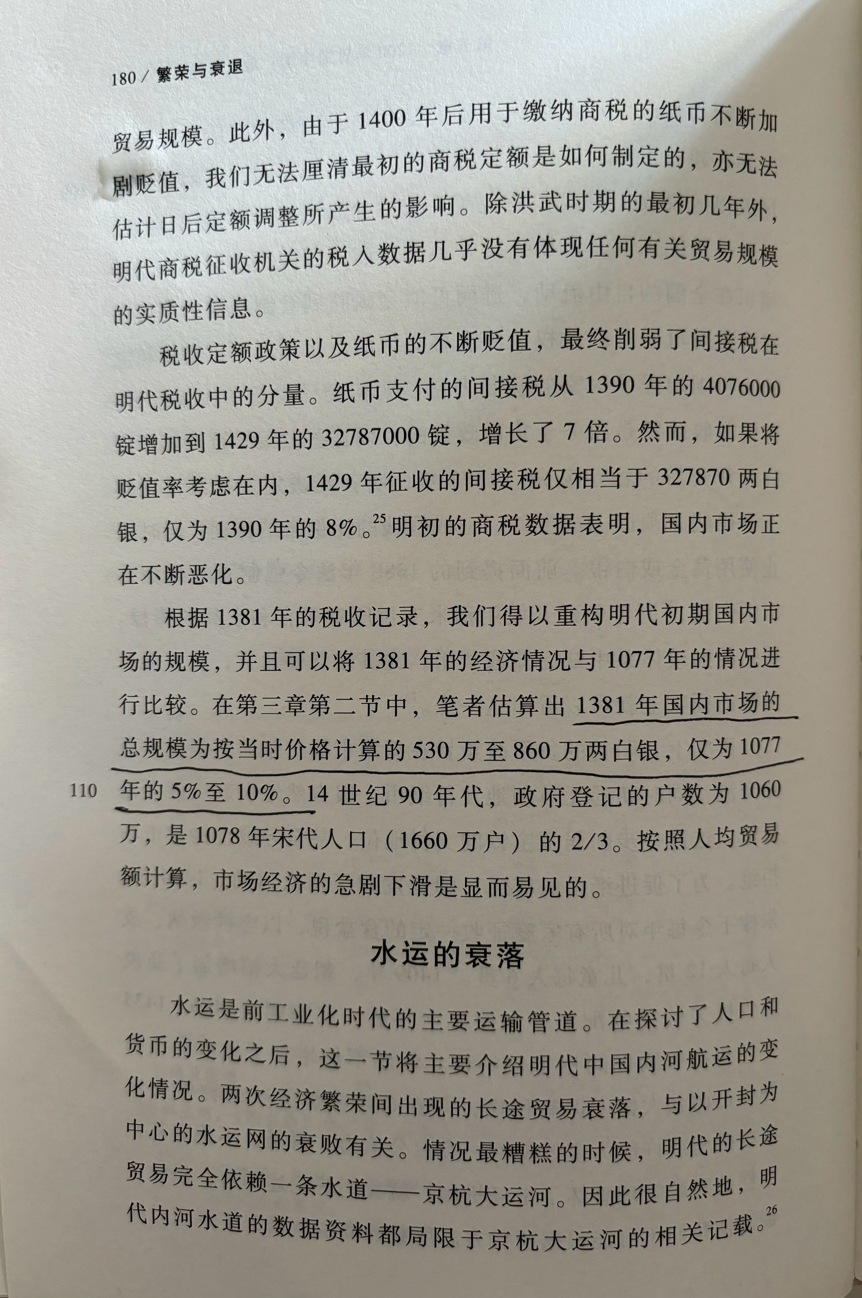 【量化史学·宋明比较】之一：明代前期的市场规模仅为北宋时的5%-10%。商品经济