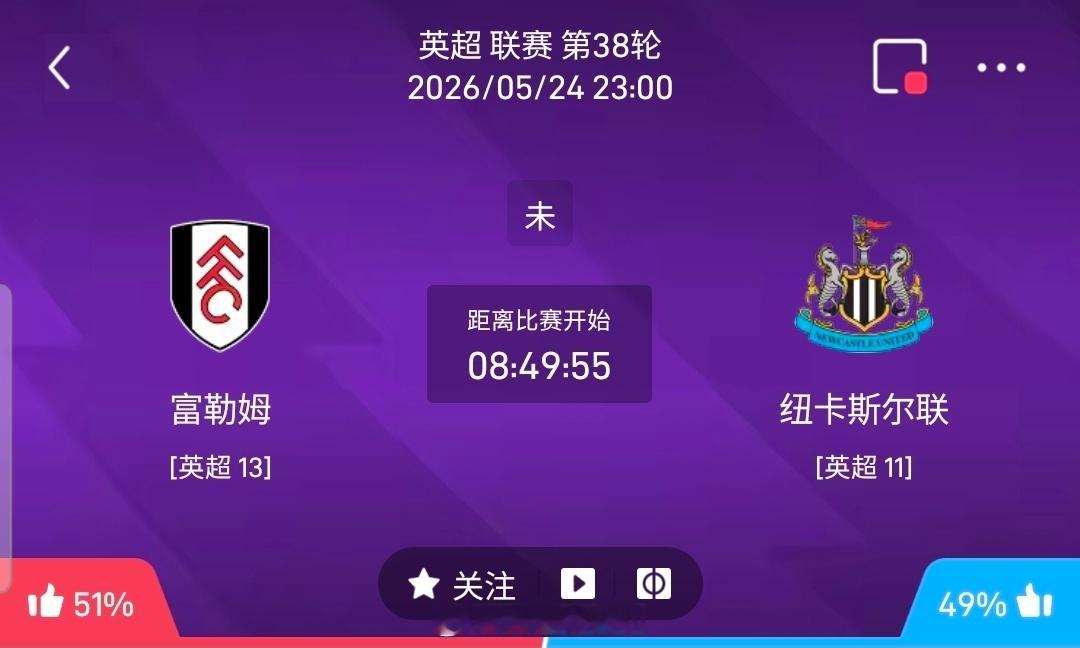 【足球】周日009英超联赛方向：富勒姆vs纽卡斯尔联英超：富勒姆VS纽卡斯尔联时