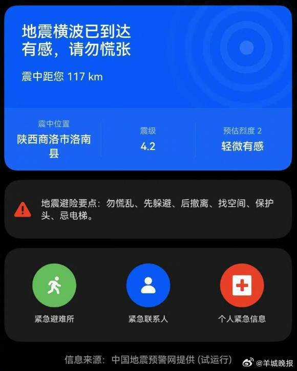 #西安震感#【陕西商洛发生3.4级地震，西安等地有震感】#商洛地震#据中国地震台