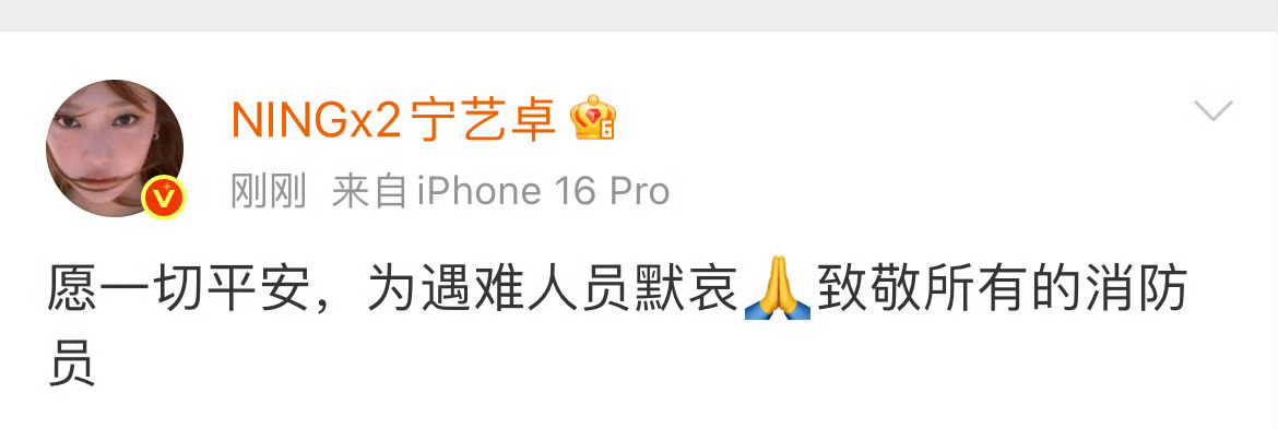 宁艺卓在ins和微博上为香港祈福 