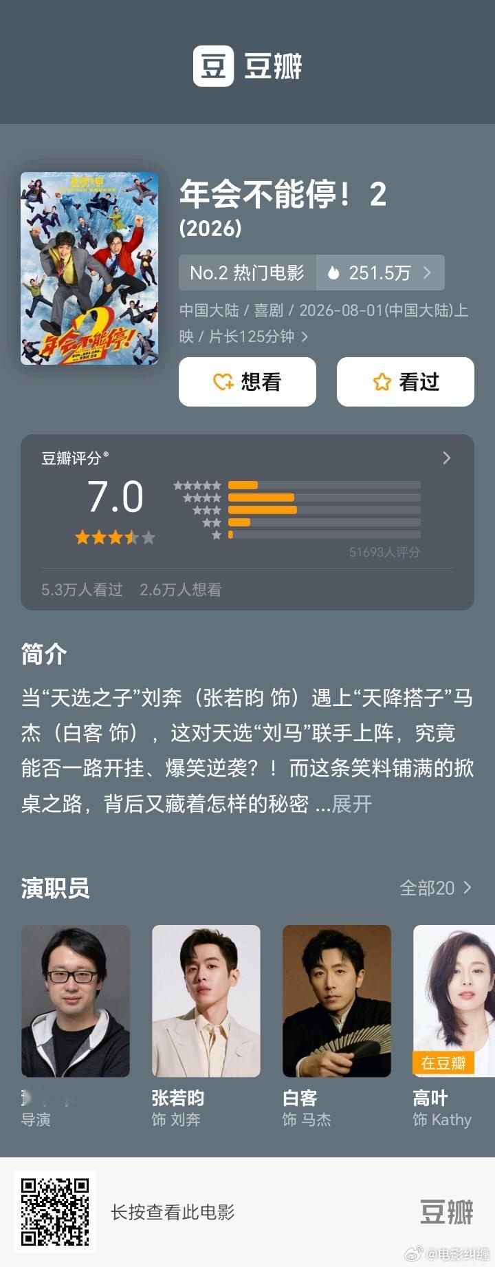 《年会不能停2》豆瓣开分7分，你觉得怎么样？会期待第三部吗？ 