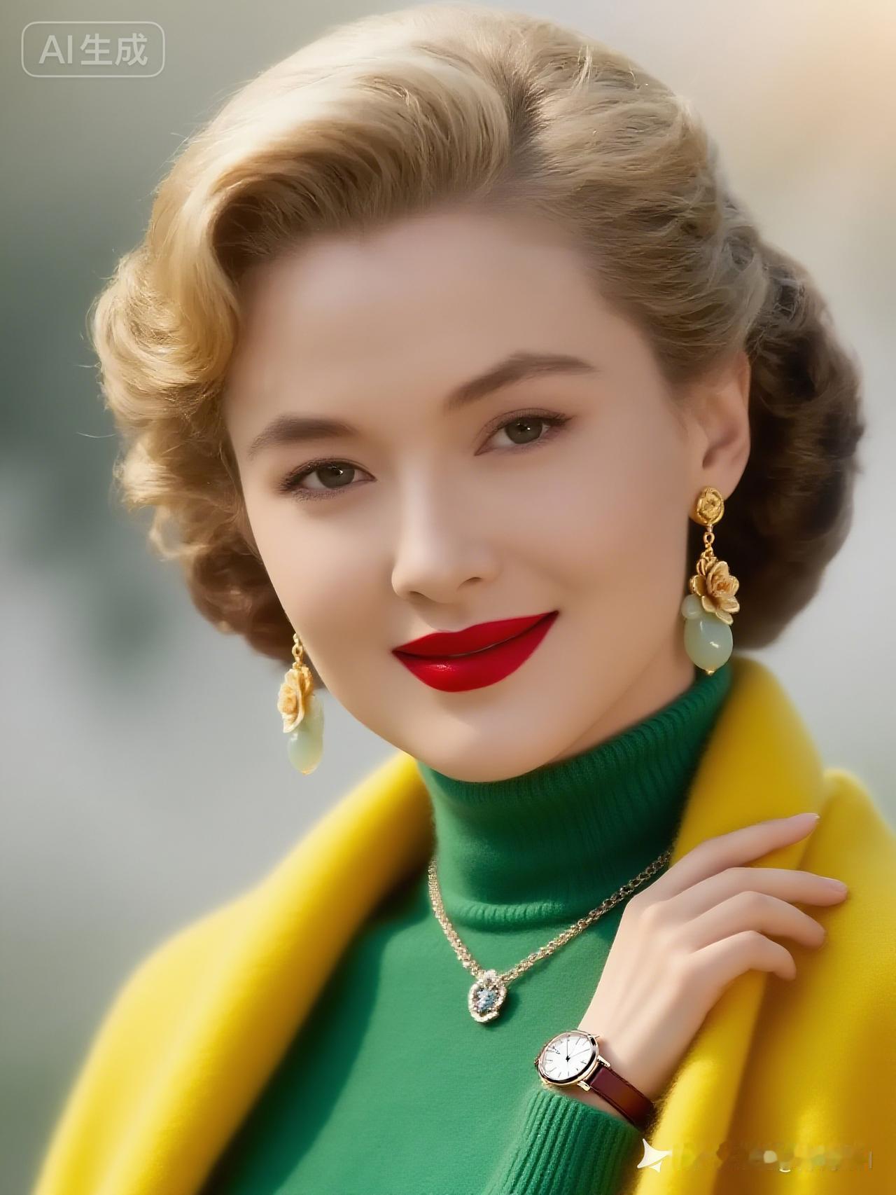 复古优雅，红唇绿衣，尽显时尚魅力！💄👗✨