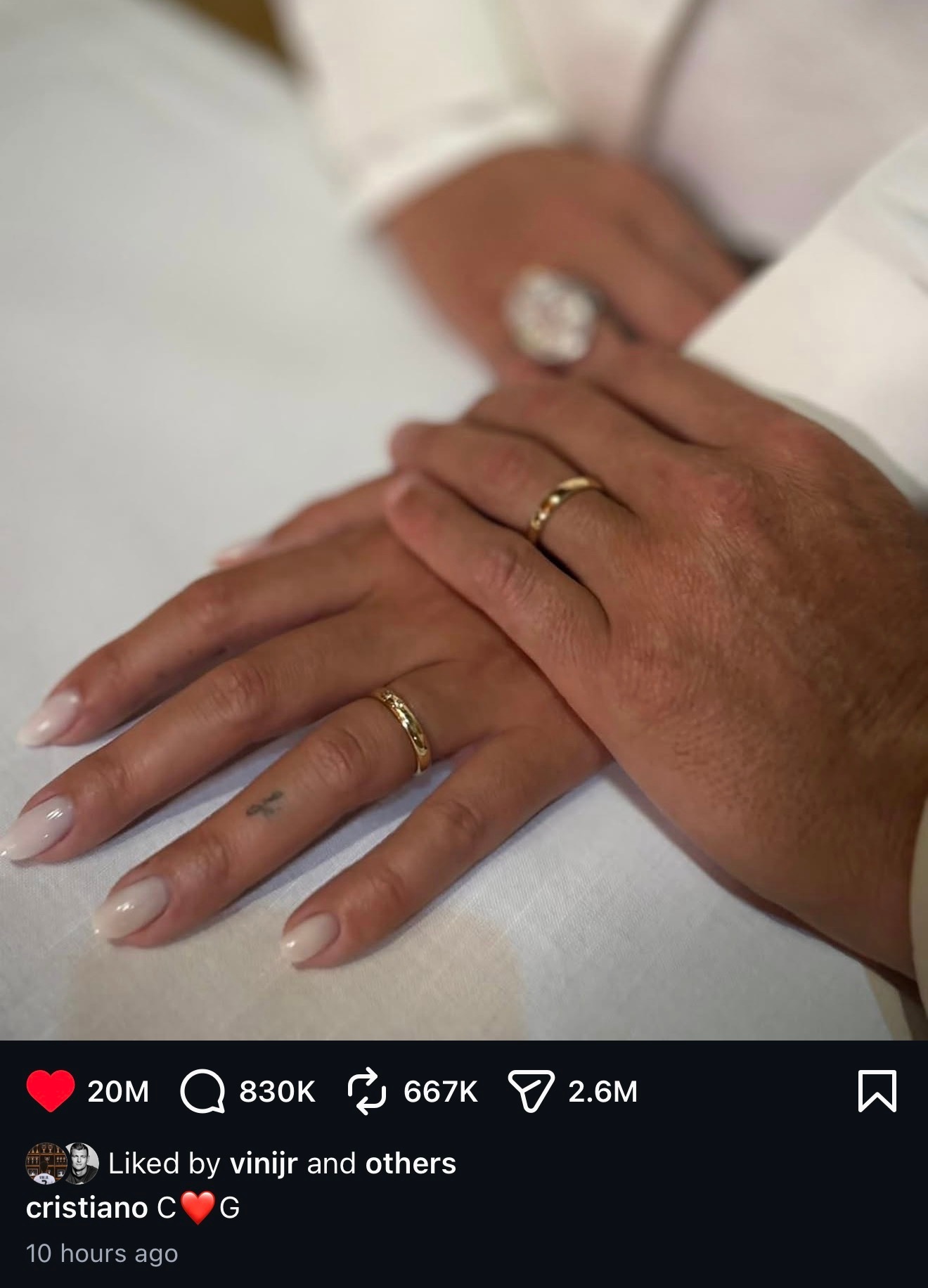 C罗的 IG 帖子在 10 小时内获得 2000 万赞❤️ 