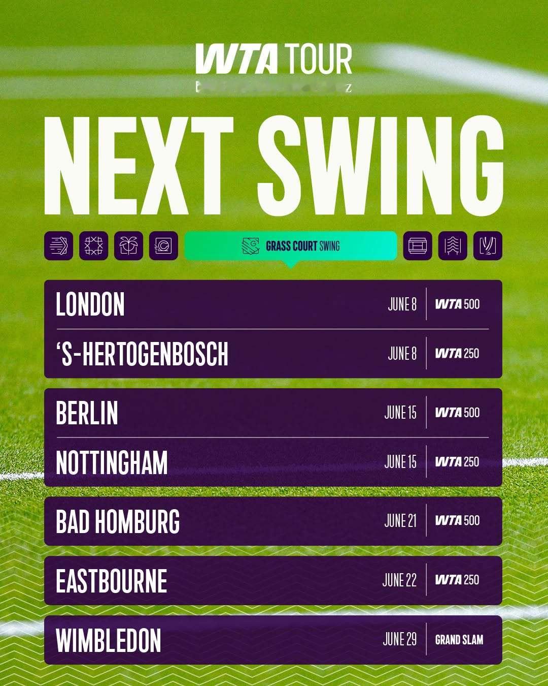 草地赛季到来，请收藏好这份赛历📅6月8日-6月14日🎾WTA500伦敦站🎾