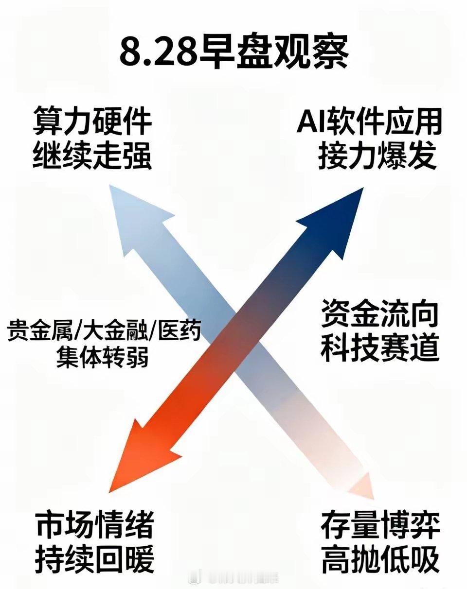 8.28早盘观察：算力硬件继续走强，AI软件应用接力爆发贵金属、大金融、医药集体
