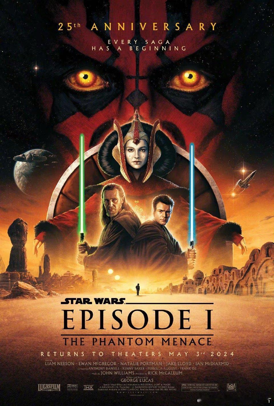 #星球大战前传重映#《星球大战1：幽灵的威胁》宣布将于5月3日起在北美重映，纪念