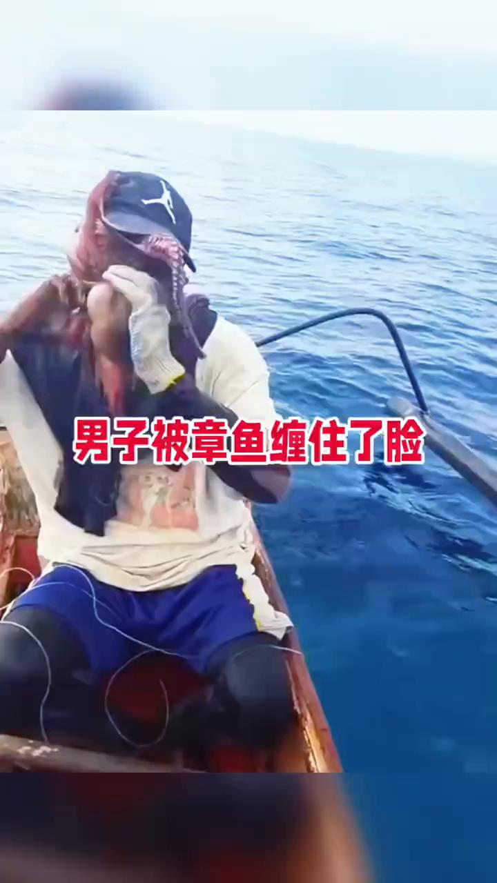 男子被章鱼缠住了脸。