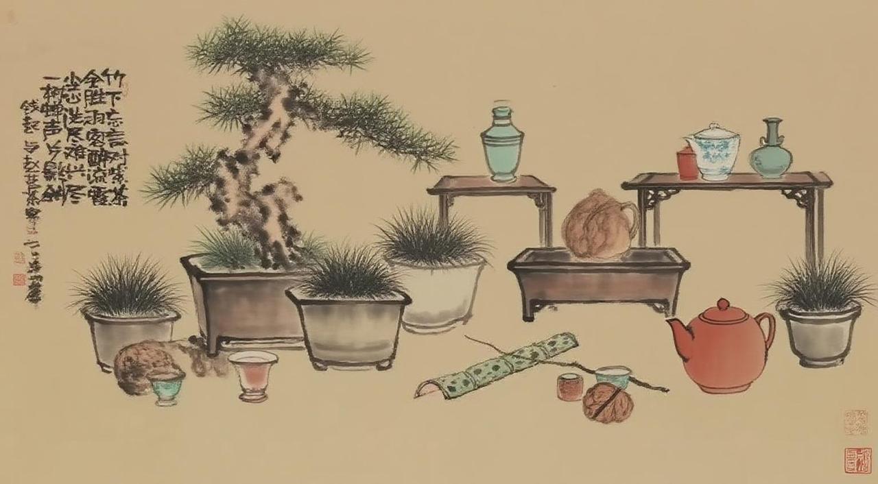 案头清供，茶事清欢
茶杯静立，紫砂含光，茶烟轻拂处，心随香远。随手摩挲一颗核桃，