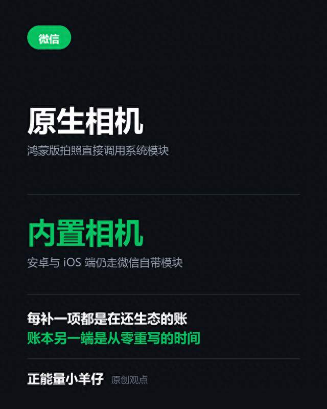 鸿蒙版微信这一轮补的，多半是安卓早就有的能力