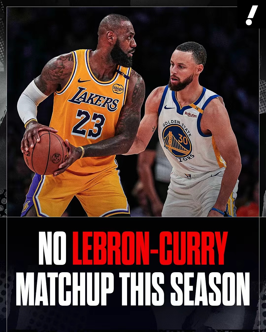 NBA 由于斯蒂芬·库里确定缺席周四对阵湖人的比赛，本赛季常规赛将不会出现勒布朗