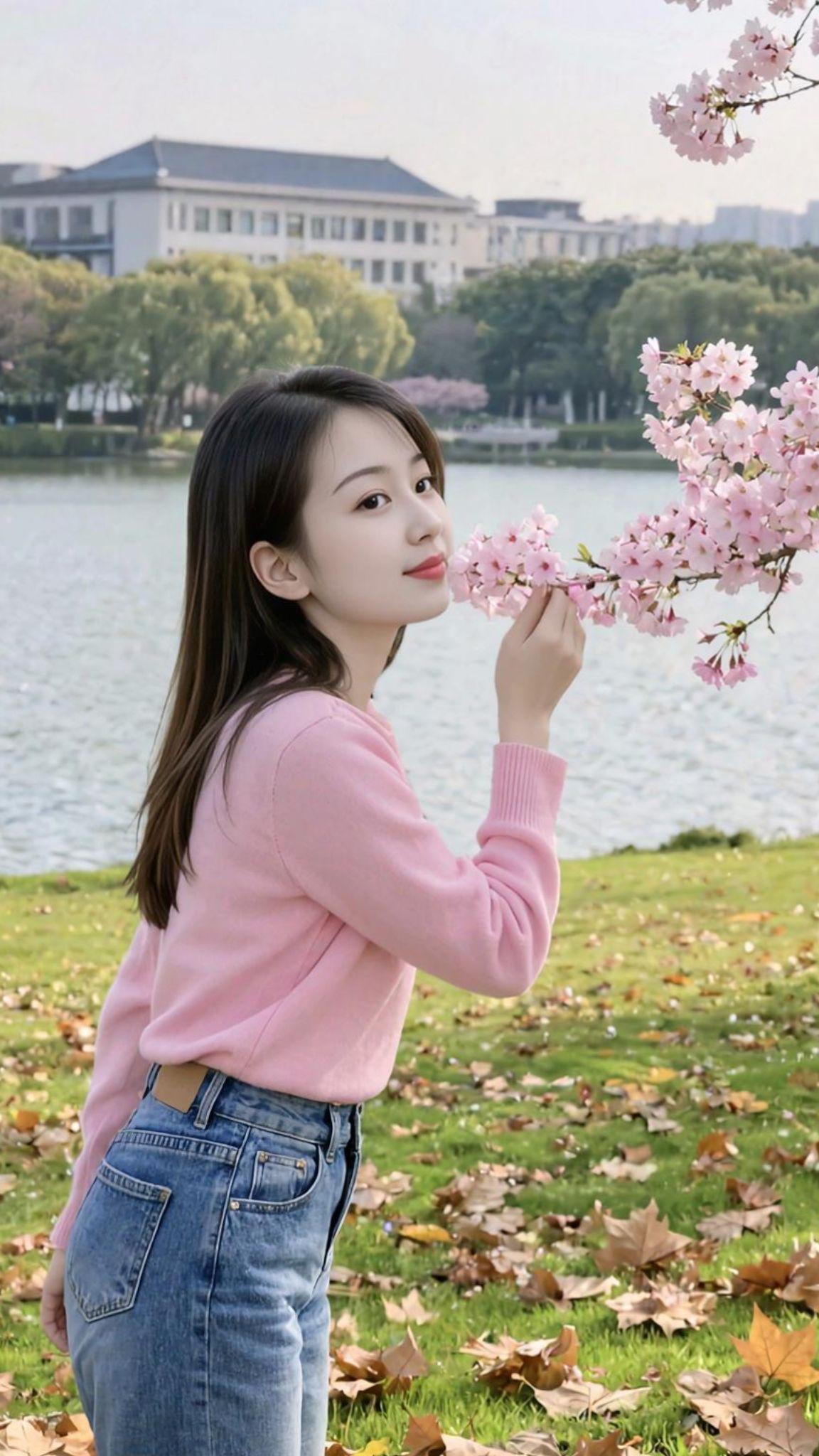 湖畔赏樱照 甜系女孩  高级脸 甜妹风 祝君新年好运来