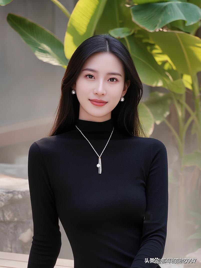 看到“黑衣美人倚绿植，静待春风拂面来”，脑海里瞬间浮现出一幅绝美画面。就像杨超越