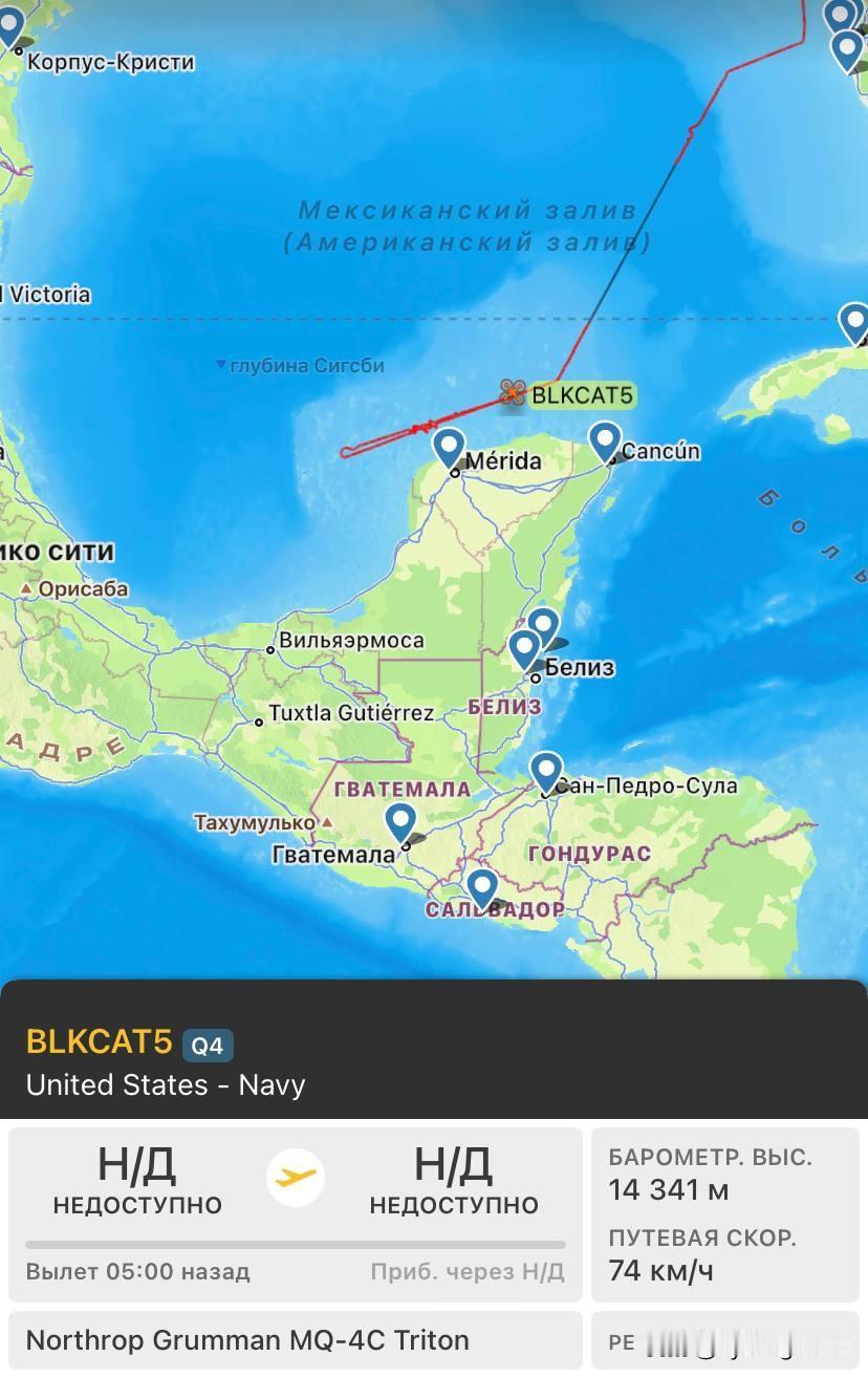 🇺🇸一架美国海军MQ-4C无人机（BN 169806）目前正在墨西哥湾上空飞