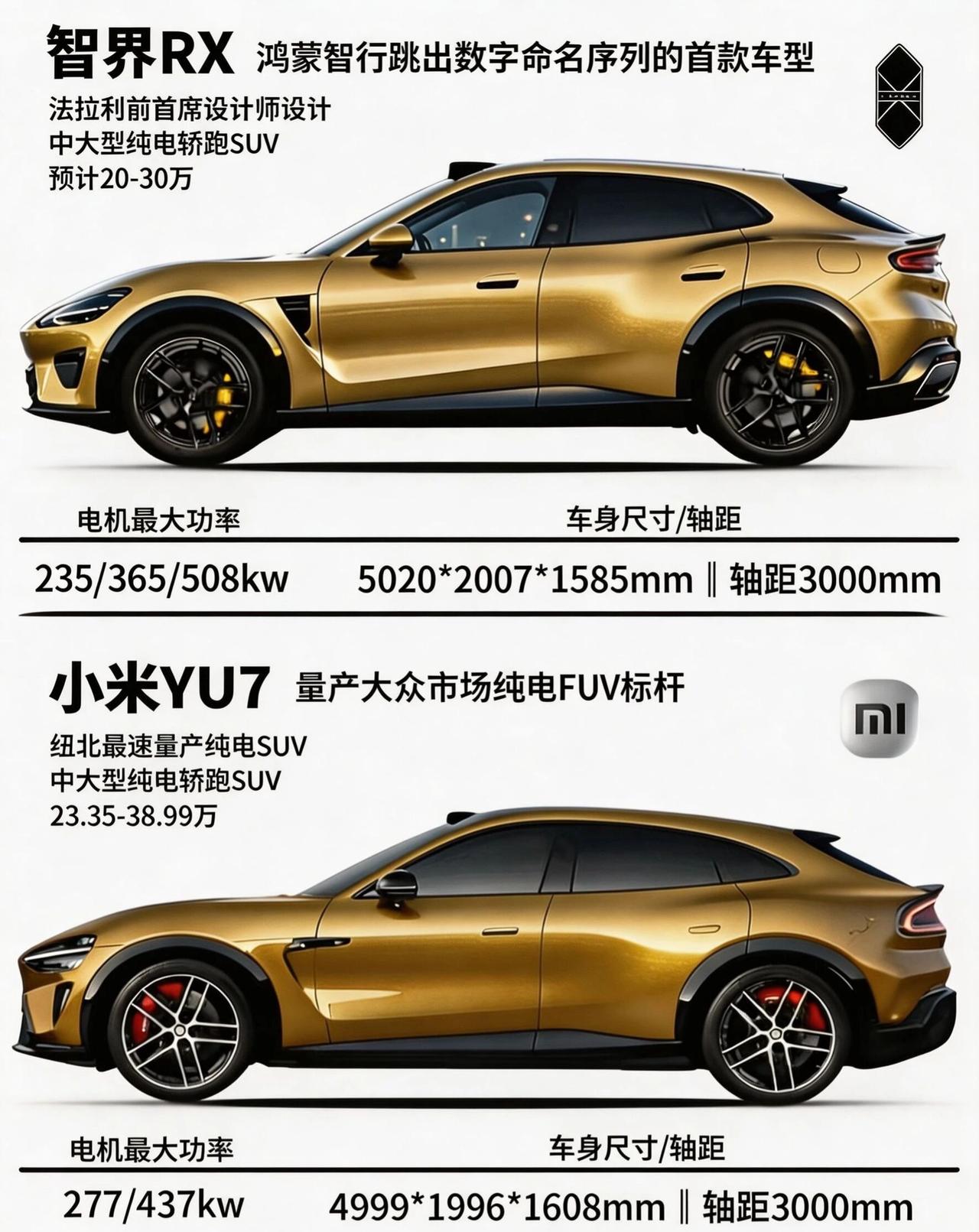 当智界RX出来，你还会考虑小米SU7吗？同为中大型纯电轿跑SUV，两款车定位相近