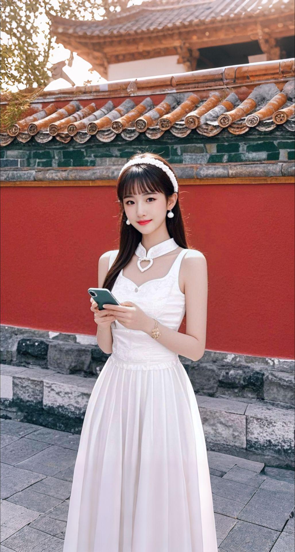 AI扩图 AI红墙白衣梦